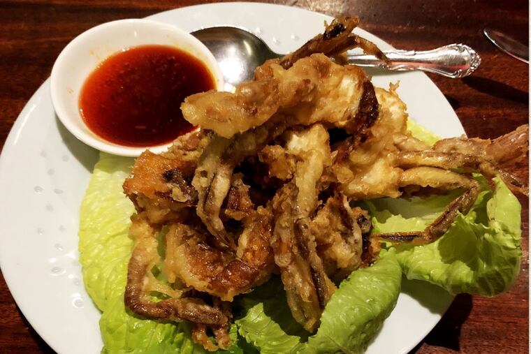 Crisply fried soft-shell crabs from Mustard Greens are a sure sign of summer coming.