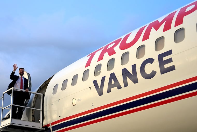 Republican vice presidential candidate Sen. JD Vance (R., Ohio) boards Trump Force Two on July 22, 2024, in Roanoke, Va.