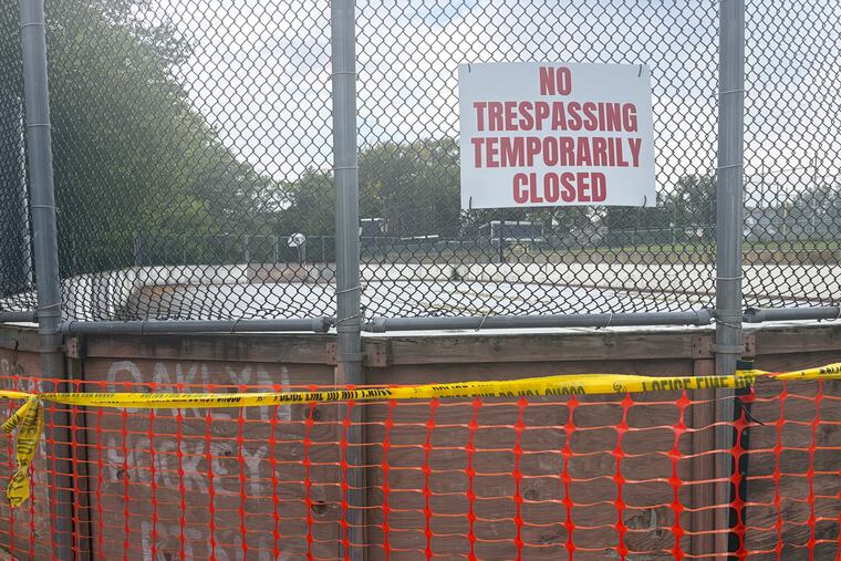 The outdoor hockey rink at Oaklyn-Lions Park was pictured cordoned off on Sept. 17 after being closed due to safety concerns.