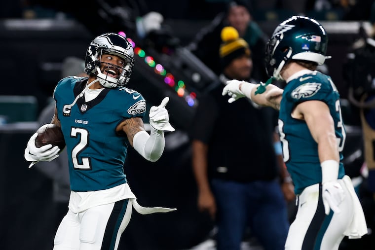 Eagles cornerback Darius Slay celebrates after his fumble recovery against the Pittsburgh Steelers on Dec. 15.