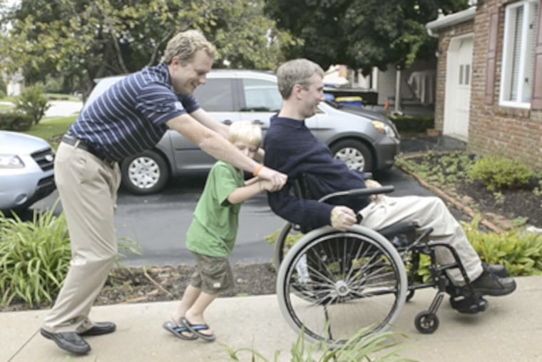 Home from Malvern Prep, Chic Kelly has help from brother Mike and nephew Owen. Fran, his mother, gets him at his job daily. (Ron Tarver / Staff Photographer)