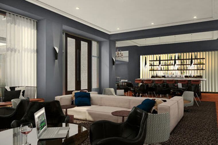 A rendering of the lobby bar of the Logan hotel, which will open in Philadelphia’s Logan Square.