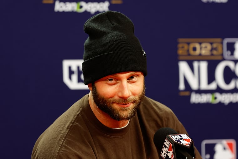 Christian Walker, talking with the media on Sunday at Citizens Bank Park, led the Diamondbacks with 33 home runs this season.