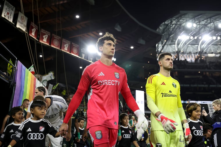 A decade after moving from the Union's youth academy to Portugal, goalkeeper CJ dos Santos (center) now plays for San Diego FC and Cape Verde's national etam.