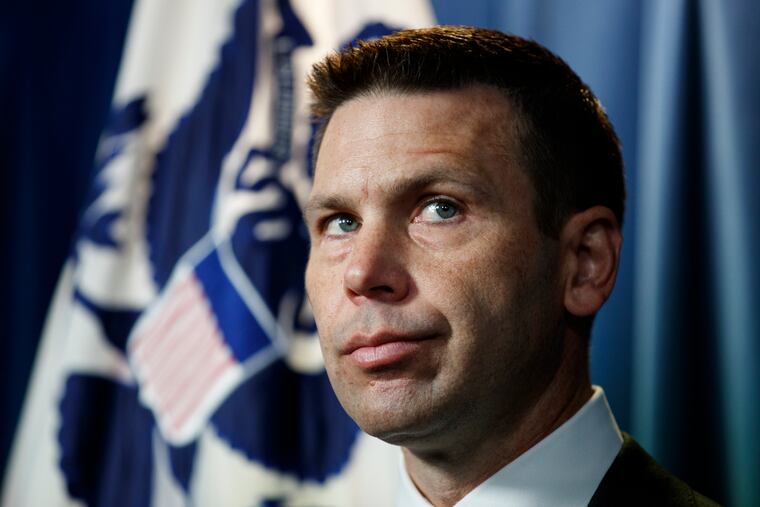 Department of Homeland Security acting Secretary Kevin McAleenan pauses during a news conference in Washington, Friday, June 28, 2019.