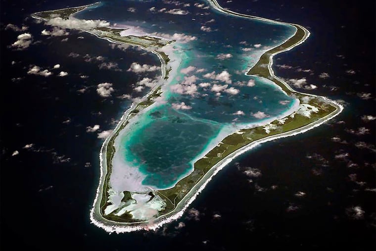 A US Navy handout photo of Diego Garcia, south of the Maldives. Diego Garcia, a tiny island 2,200 miles from the Gulf of Oman, took over as the Navy’s logistics hub after Iran damaged a base in Bahrain.