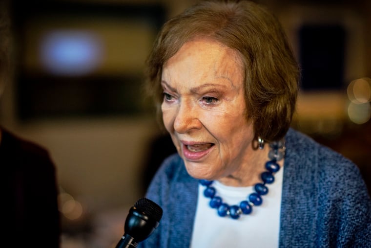 The former first lady Rosalynn Carter speaks to the press at conference at The Carter Center in 2019 in Atlanta.