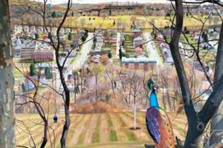 "A Fine Fall Day" (2008) is the most effusively colored of the four seasons suite - with three peacocks.