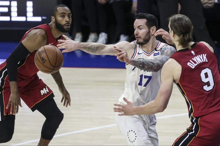 JJ Redick and the Sixers struggled to shoot from three-point range in Game 2 Monday night.