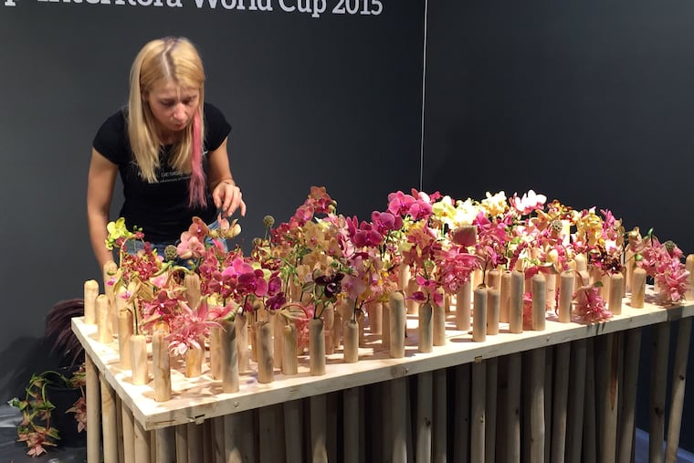 A competitor and their design for the Interflora World Cup 2015 in Berlin.