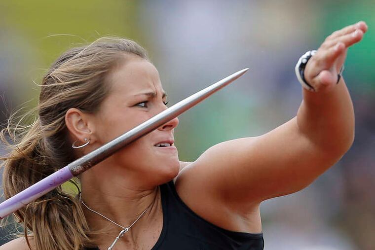 Ex-Nittany Lion Karlee McQuillen throws in the women's javelin qualifying round at the Olympic trials.