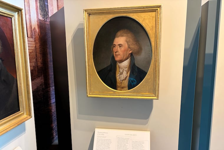 Thomas Jefferson's portrait at the Second Bank of the United States. The description of the portrait was flagged by National Park Service staff last year as an one of the exhibits that "disparage Americans past or living." References to slavery have since been largely removed.