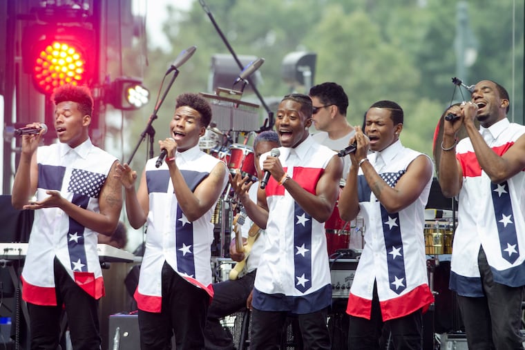 Joelill Foy, second from left, was shot and killed July 27 outside his South Philadelphia home. He was previously a member of Philadelphia’s own Brotherly Love, shown here performing onstage during the Wawa Welcome America! July 4th concert in 2016.