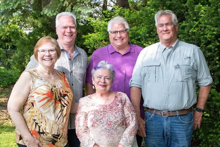A recent photo of the Steinberg siblings. Caring for their parents strengthened their family bond. Bottom row from left to right: Gail Kurowski and Dolores Miller. Top row from left to right: Kevin Steinberg, David Steinberg, and Michael Steinberg.