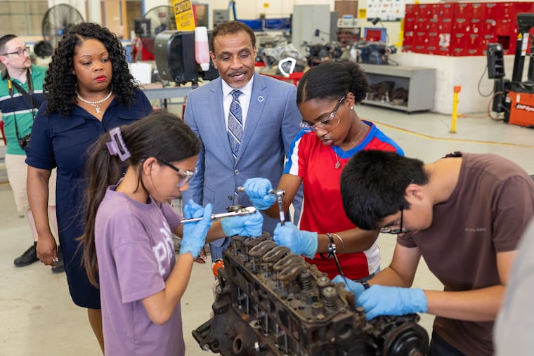 City Councilperson Katharine Gilmore Richardson and School District of Philadelphia Superintendent Tony B. Watlington Sr. visit a summer school program at Swenson Arts & Technology High School on Monday.