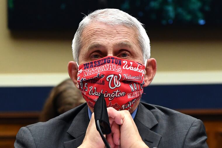 Dr. Anthony Fauci, the director of the National Institute of Allergy and Infectious Diseases, wore a Washington Nationals face mask Tuesday while testifying in front of congress about the COVID-19 pandemic.
