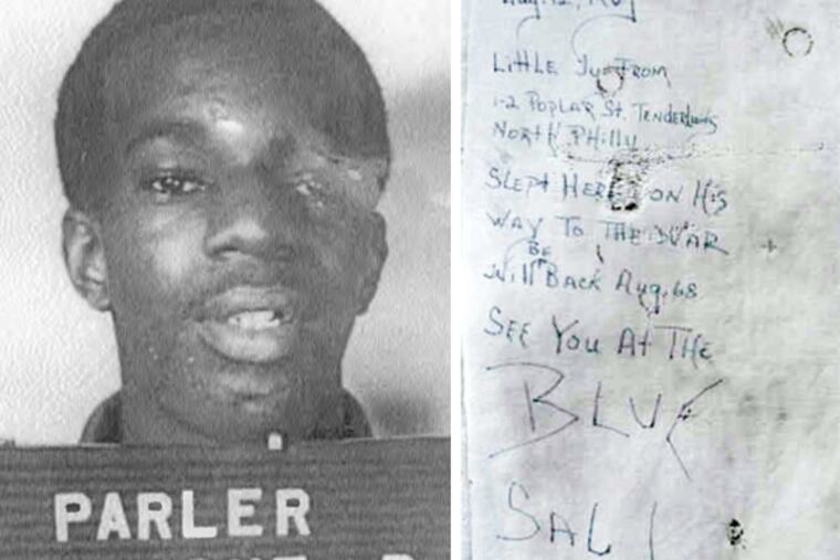 Tyrone R. Parler served as a supply specialist with the Army, maintaining and storing equipment and sometimes coming under fierce fire. This graffito (right), left on a canvas bunk bottom on the troop transport ship Gen. Nelson M. Walker, long eluded identification.