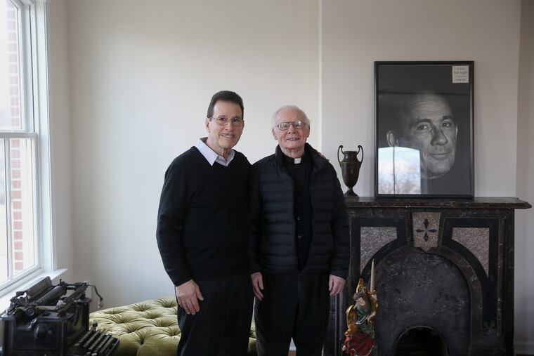 George Vallianos, president of the Nick Virgilio Haiku Association, left, and Sacred Heart Church pastor Msgr. Michael Doyle stand for a portrait inside the nearly-completed Nick Virgilio Writer's House in Camden on Friday, March 16, 2018. The house, named for noted haiku poet and Camden native Nick Virgilio, will host writing workshops and other programs.