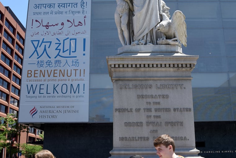 "Religious Liberty" (1876) a sculpture by Moses Jacob Ezekiel (originally installed in Fairmount Park) outside The National Museum of American Jewish History on Independence Mall in Philadelphia June 9, 2017. It is a Smithsonian-affiliated museum founded in 1976 in a building shared with the Congregation Mikveh Israel nearby. It moved into the current building after new construction, opening in November 2010. TOM GRALISH / Staff Photographer