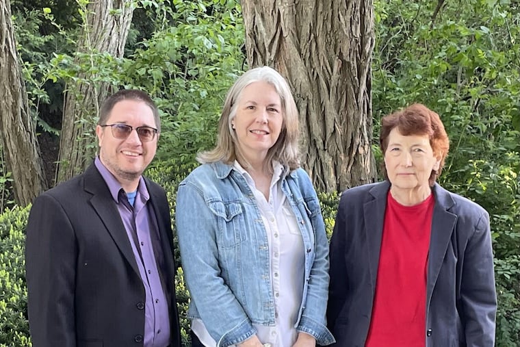 From left to right, David Stahl, Susan Druckenbrod, and Rena Margulis -- members of the South Jersey Progressive Democrats, pictured in 2025.