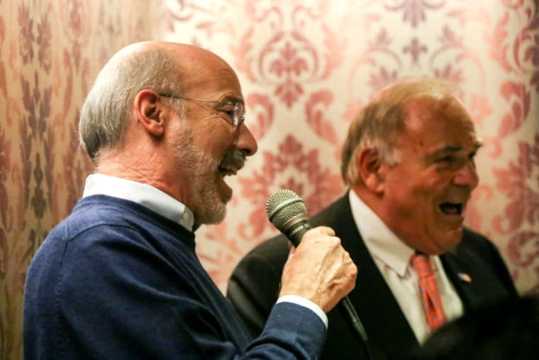 Tom Wolf and Ed Rendell campaign together on Halloween. (Andrew Thayer/Staff Photographer)