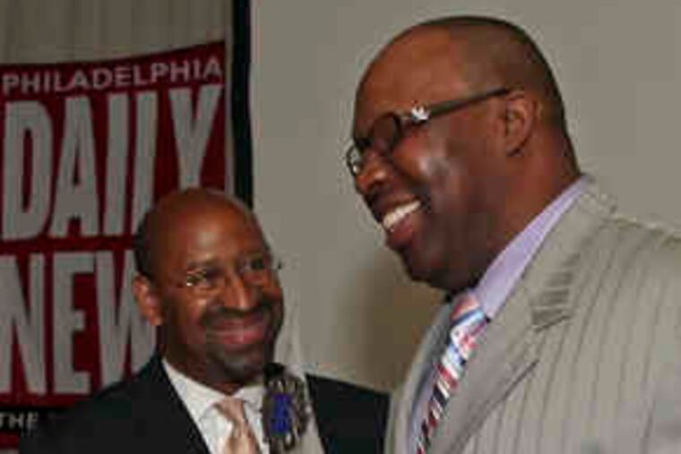 Mayor Nutter congratulates 2010 Fencl Award winner Officer Richard "Butch" Riddick, whose thorough and caring "old-school" police work in the 12th District was honored last night.