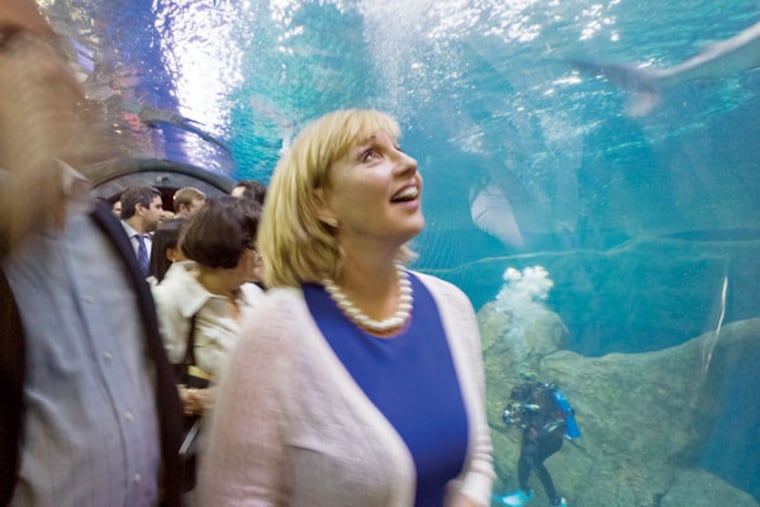 Lt. Gov. Kim Guadagno visits the Adventure Aquarium in Camden to tout tourism. (ED HILLE/Staff Photographer)
