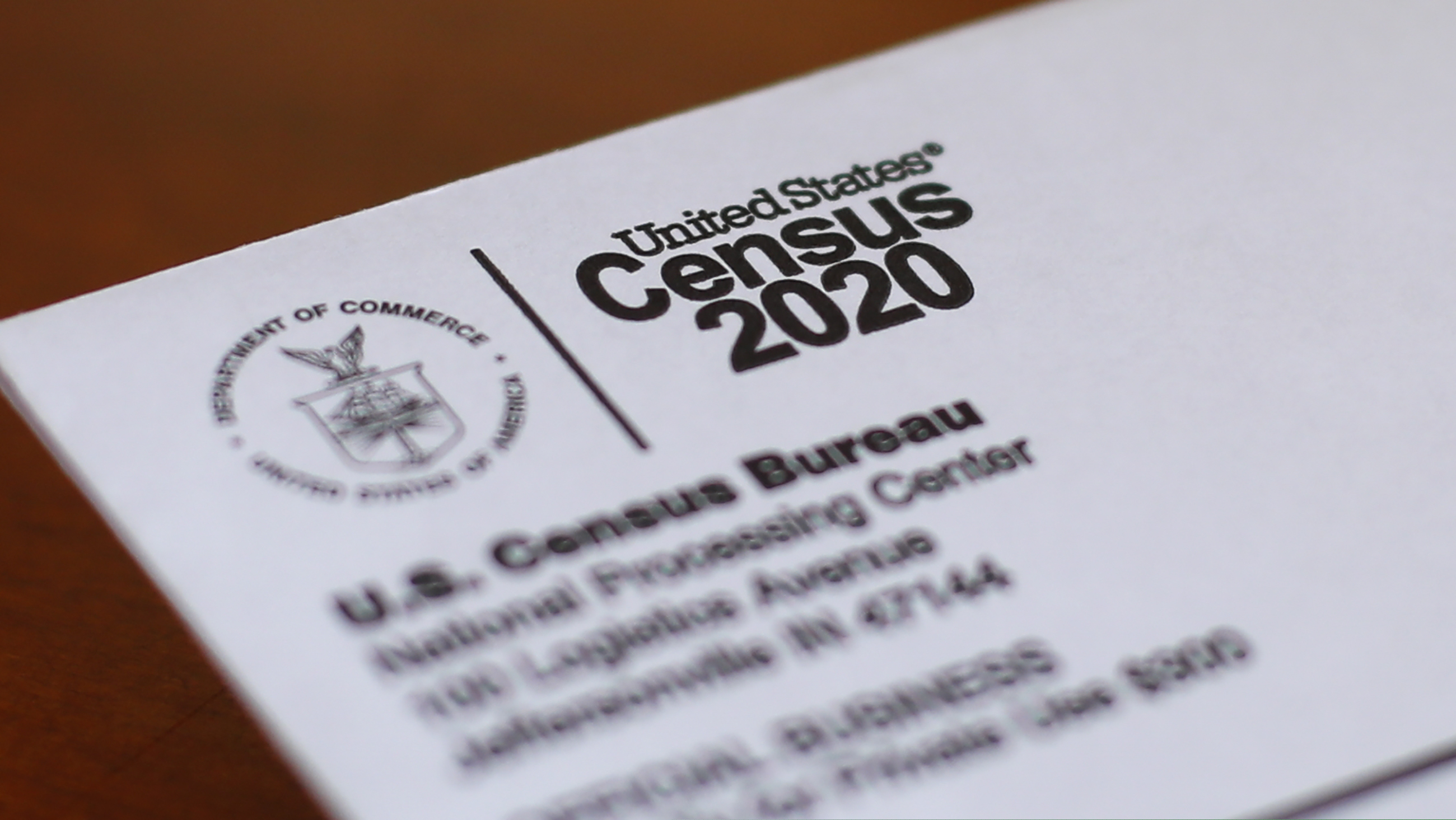 This April photo shows an envelope containing a 2020 census letter mailed to a U.S. resident in Detroit.