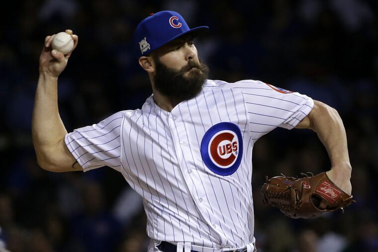 Jake Arrieta pitching in the NL Championship Series last year.