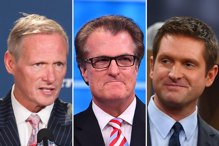 (From left to right) NFL Network draft analyst Mike Mayock, ESPN draft analyst Mel Kiper, Jr. and ESPN draft analyst Todd McShay.