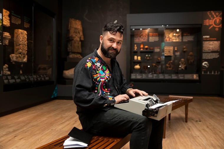 Carlos José Pérez Sámano at the Penn Museum in Philadelphia, Pa. on Wednesday, August 4, 2021. Pérez Sámano is the first artist in residence at the museum, and is developing a series of poetry workshops throughout the city.