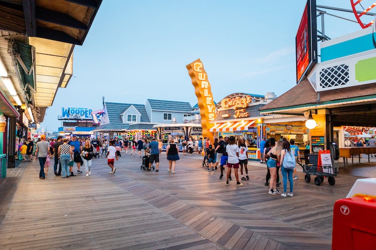 Wildwoods boardwalk near Mariners Pier is photograph on Friday, June 30, 2023 in Wildwood, NJ. Morey's Piers is a popular attraction in Wildwood, New Jersey, consisting of three piers that offer amusement rides, games, and a water park.