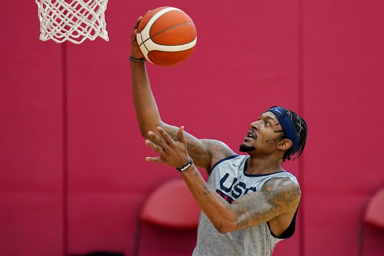 Bradley Beal shooting Tuesday during practice for USA Basketball.