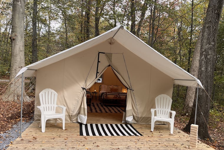 Pennsylvania in October debuted 61 glamping camp sites spread across eight state parks in partnership with Timberline Glamping Company. This tent was viewed at French Creek State Park in Berks and Chester counties.
