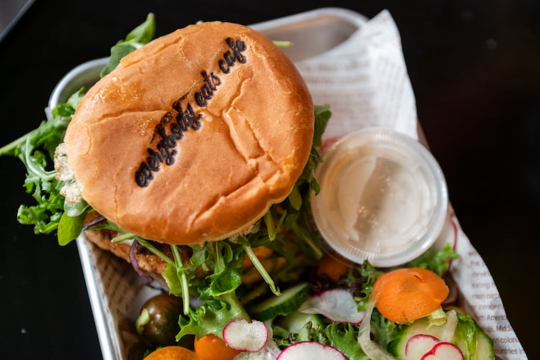 The salmon burger at Everybody Eats Cafe in Chester.