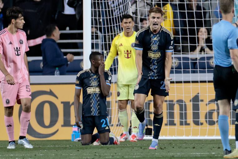 Bruno Damiani (right) and Danley Jean Jacques (left) react to a missed scoring chance by the Union during Saturday's second half.