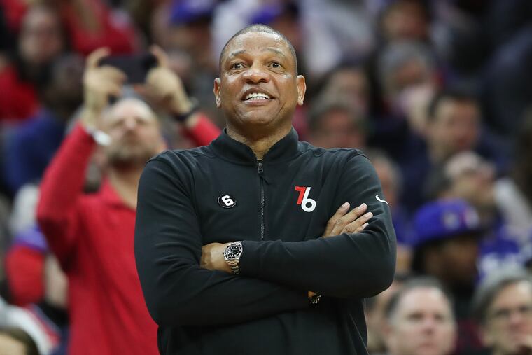 Sixers Head Coach Doc Rivers smiles against the Chicago Bulls on Monday in Philadelphia.