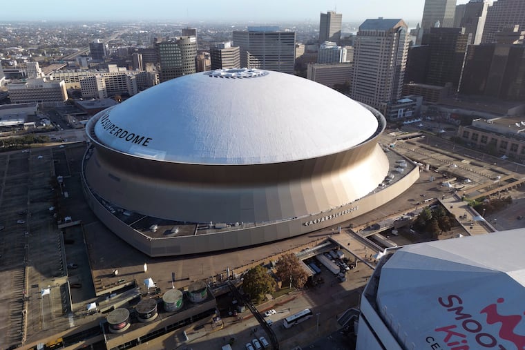 An aerial overall exterior general view of Caesars Superdome in December in New Orleans.