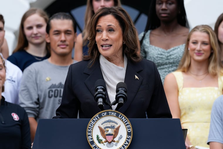 Vice President Kamala Harris speaks at a White House event Monday, her first public remarks since President Joe Biden dropped out of the race.