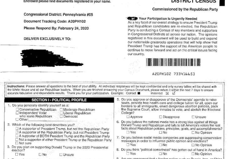 Surveys such as this one were sent to residents in Delaware County. Despite their visual similarities, they are not affiliated with the U.S. Census.