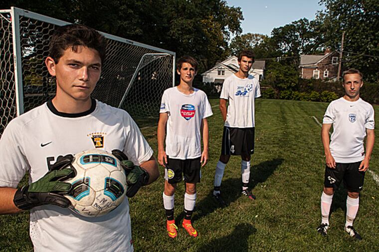 Lower Merion goalie Will Rosenbaum with defenders Greg Castein, Gian-Luca Hail and Evan Wolf. (Matthew Hall/Staff Photographer)