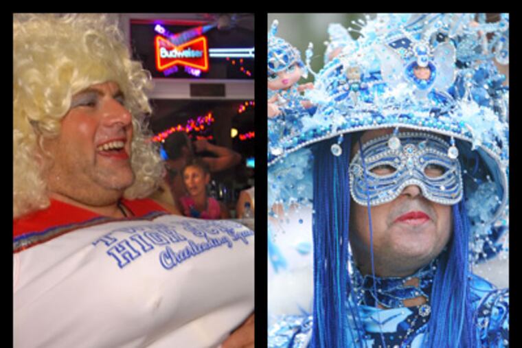 Grown men in make-up and dresses: Key West's drag queens lack the uniqueness of Philly's Mummers, as demonstrated by Hog Island’s Eddie Pratt. (www.fantasyfest.net; Jessica Griffin / Staff photographer)