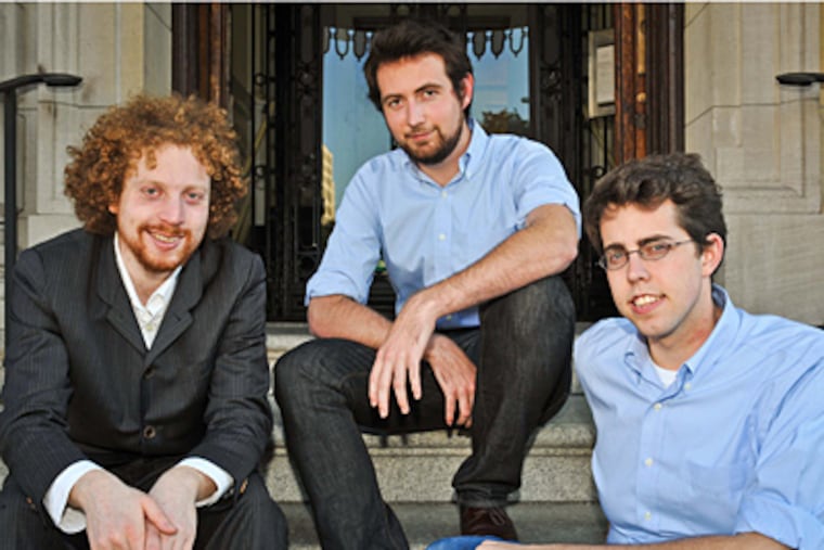 NationalField partners (from left) Justin Lewis, Aharon Wasserman, and Edward Saatchi. The software, refined at the Bridgeton home of Wasserman’s parents, creates social networks for members of closed groups. The company now has 17 employees.