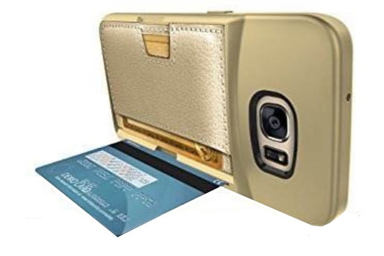 A slim groove on one side of the case parallel to the card holder has just enough room for you to partially insert a credit card, creating a kickstand. The Wallet slayer rubber casing has rounded cushioned corners, textured sides (for a good grip), and integrated button covers that let you efficiently manipulate the cell phone controls. The cut-out for the camera lens/es provides a wide berth to avoid vignetting.