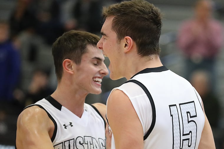 Bishop Eustace's David Cross and teammate Mattia Morini celebrate after Morini scored a game winner last season.