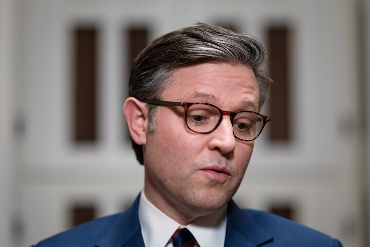 House Speaker Mike Johnson (R., La.) talks briefly to reporters just before a vote on an interim spending bill to prevent a government shutdown, at the Capitol in Washington, Thursday, Dec. 19, 2024.