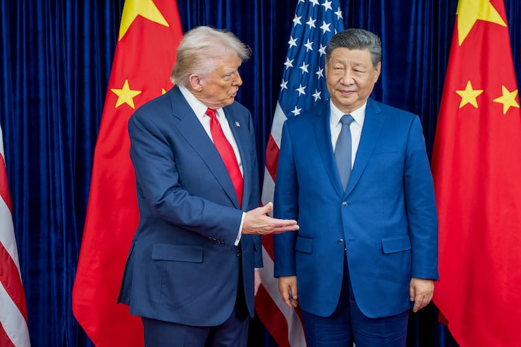FILE — President Donald Trump, left, meets with Xi Jinping, the Chinese leader, in Busan, South Korea, Oct. 30, 2025. Beijing is signaling that it is ready for a trade showdown, and it is building up a legal arsenal in preparation.