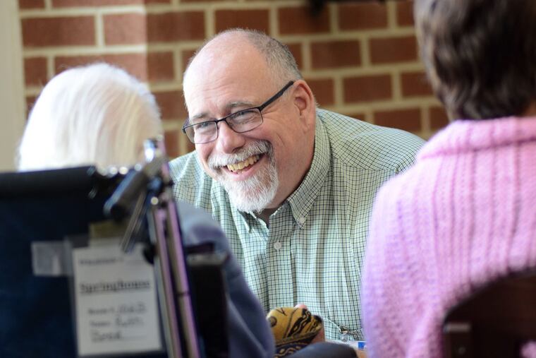 Chaplain Blaik Westhoff talks with Ruth Beer, 94, during Spirit Alive, a religious service for people with dementia at Phoebe Richland near Quakertown.