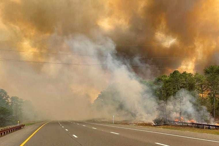 Wildfire burning along Garden State Parkway in Ocean County.