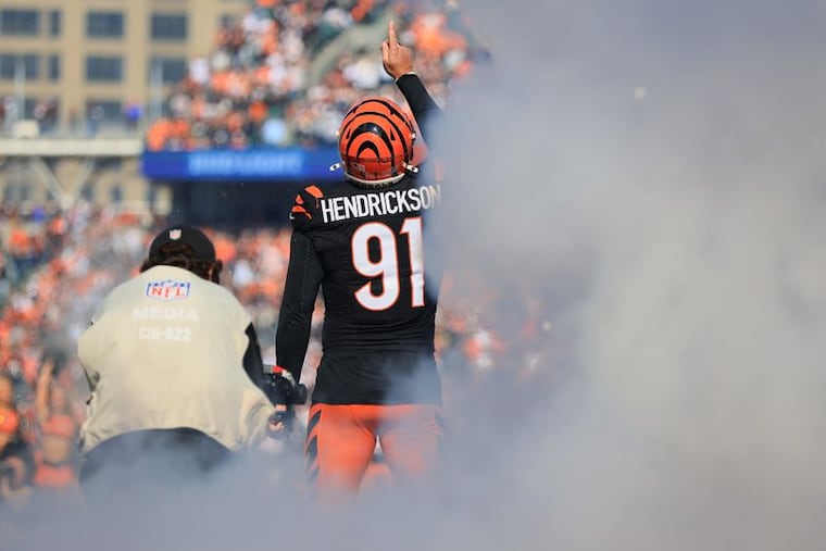 Cincinnati Bengals defensive end Trey Hendrickson is listed as doubtful for Sunday's game as his name swirls in trade rumors.